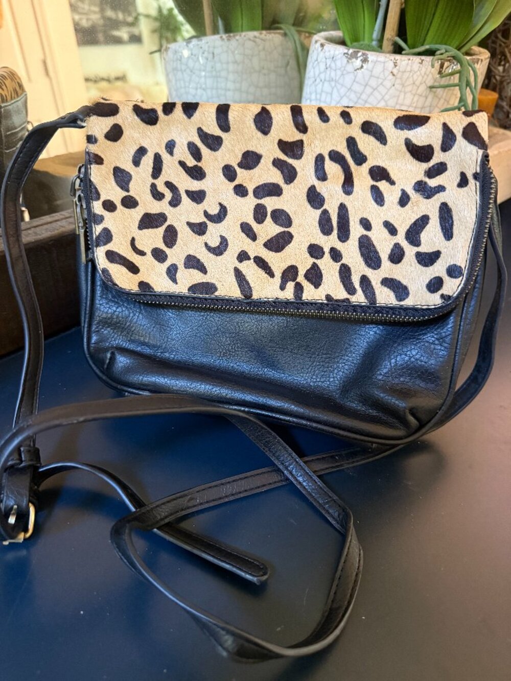 Sasha & Sofi Black and Leopard Print Handbag